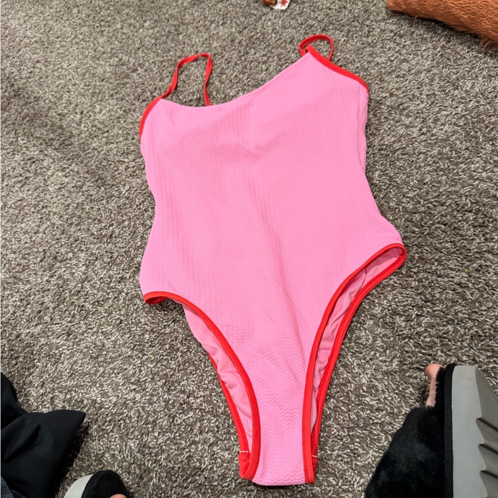 wild fable Pink One-Piece Swimsuit with Red Trim